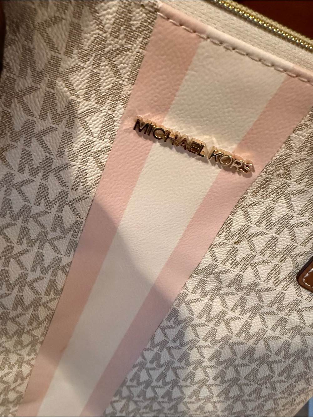 Michael Kors Cream & Pink Stripe Signature Tote - Picture 7 of 8